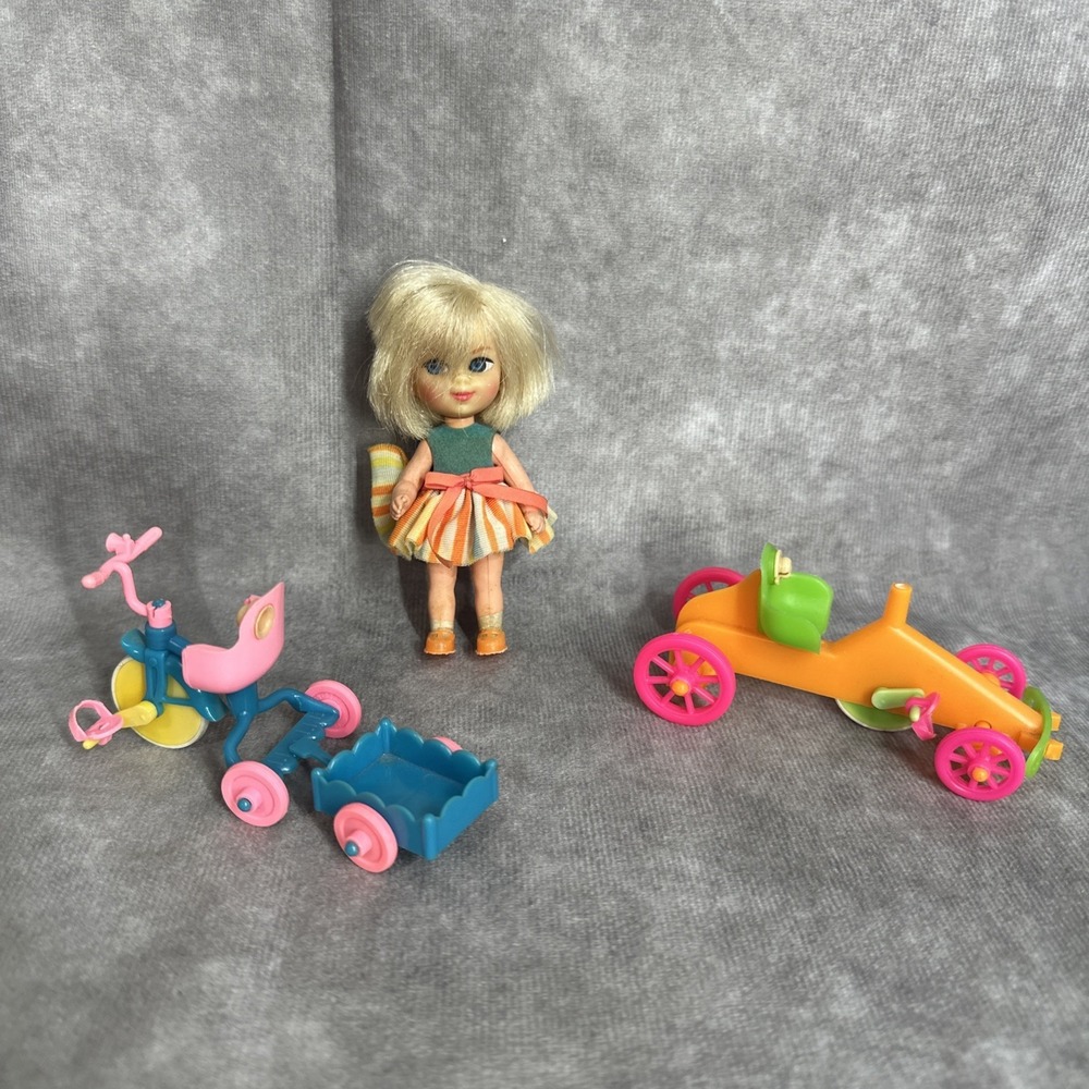 Vintage 1967 Mattel Liddle Kiddles Lickety Spliddle Doll + Tricycle (3771)